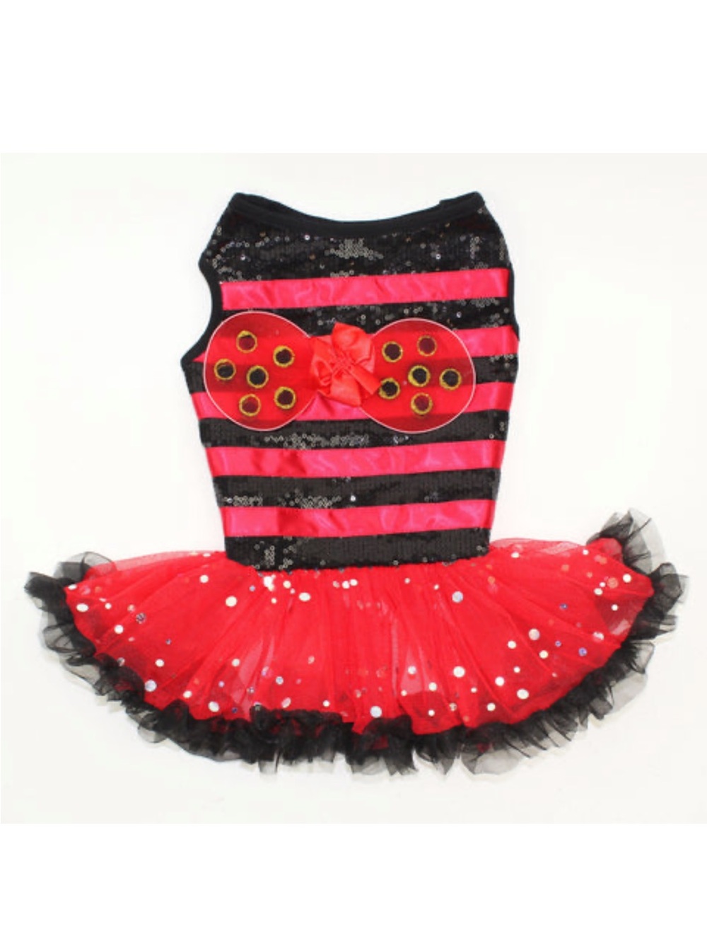Pawpatu~Sequin Red & Black Ladybug Pet Dress with Tulle Skirt~ XS (4-7 lbs) - Picture 4 of 5
